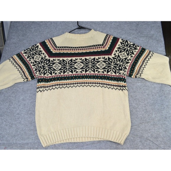 Vintage Tommy Hilfiger Sweater Mens L Ivory Cable Knit Cotton Crewneck Snowflake - Picture 9 of 14